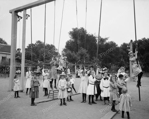 School Children On Playground Equipment 1905 Vintage 8x10 Reprint Of Old Photo - Photoseeum