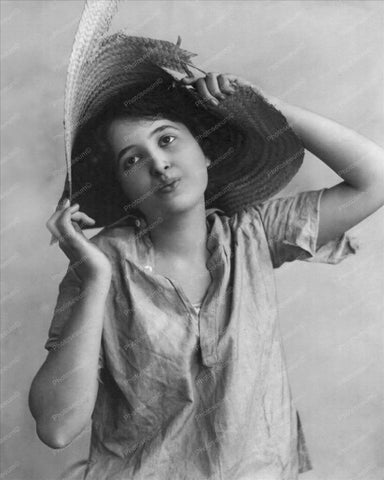 Victorian Lady Posing In Straw Hat 1900s 8x10 Reprint Of Old Photo - Photoseeum