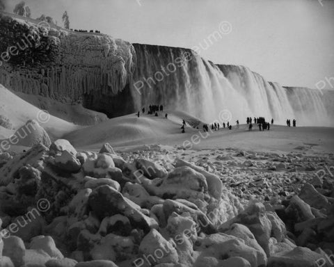 Niagara Falls Frozen  River People Walk Old 8x10 Reprint Of Photo - Photoseeum
