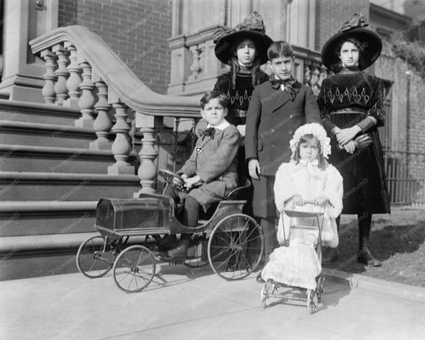 Children Family Portrait with Pedal Car 8x10 Reprint Of Old Photo - Photoseeum