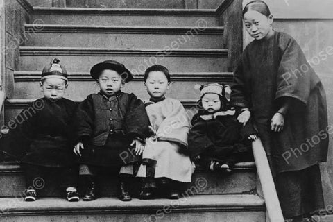 Oriental Tots Sit On Stairs 4x6 Reprint Of Old Photo - Photoseeum