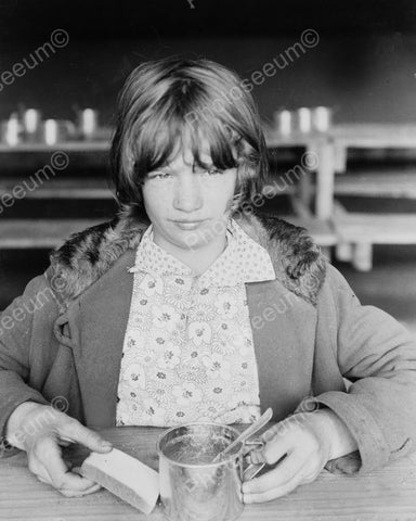 Young Girl With Bread & Soup 1900s 8x10 Reprint Of Old Photo - Photoseeum