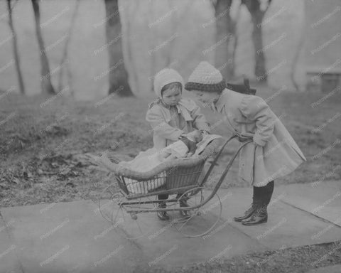 Girls Play Dolls Antique Baby Carriage 8x10 Reprint Of Old Photo - Photoseeum