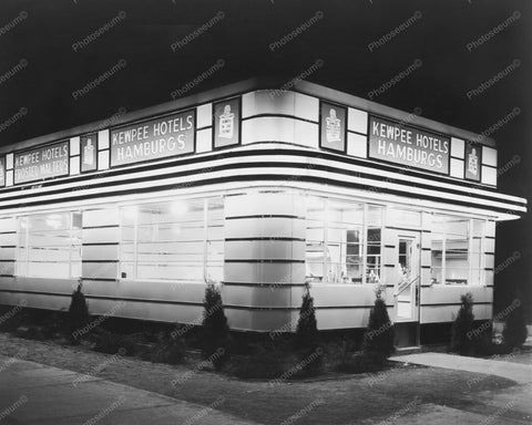 Kewpee Hotel Hamburger Stand Night 1930 8x10 Reprint Of Old Photo - Photoseeum