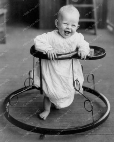 Toddler Takes First Steps In Old Fashioned Walker 8x10 Reprint Of Old Photo - Photoseeum