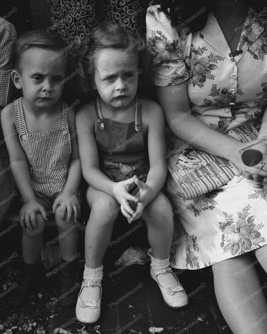 Cute Little Toddlers Sit Looking Glum 8x10 Reprint Of Old Photo - Photoseeum