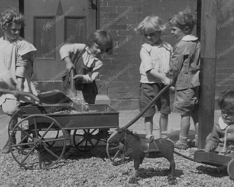 Young Children Load Rocks On Wagon 8x10 Reprint Of Old Photo - Photoseeum