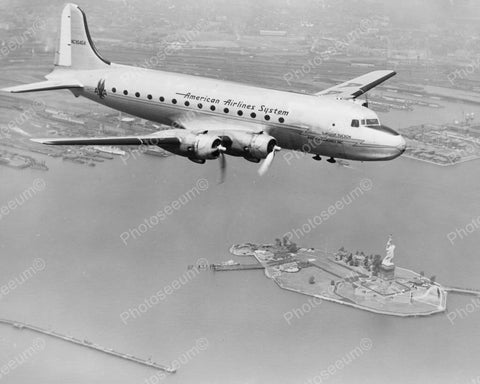 American Airlines DC 4  Flys In Air Vintage Reprint 8x10 Old Photo - Photoseeum