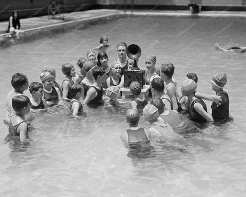 Children In Pool Listening to A Radio 8x10 Reprint Of Old Photo - Photoseeum