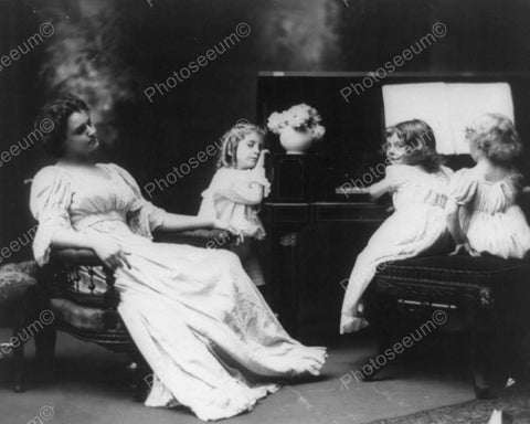 Victorian Little Girls Piano Performance 8x10 Reprint Of Old Photo - Photoseeum