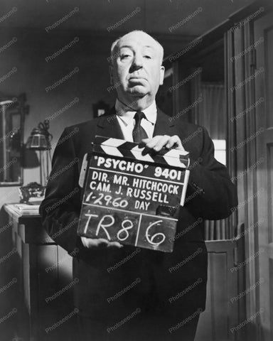 Alfred Hitchcock W Psycho Clapperboard! 8x10 Reprint Of Old Photo - Photoseeum
