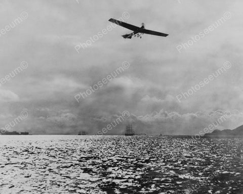 Early Airplane In Flight Over Open Water 1912 Vintage 8x10 Reprint Of Old Photo - Photoseeum