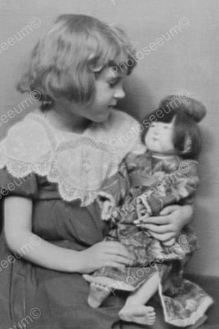 Little Victorian Girl Holds China Doll 4x6 Reprint Of Old Photo - Photoseeum