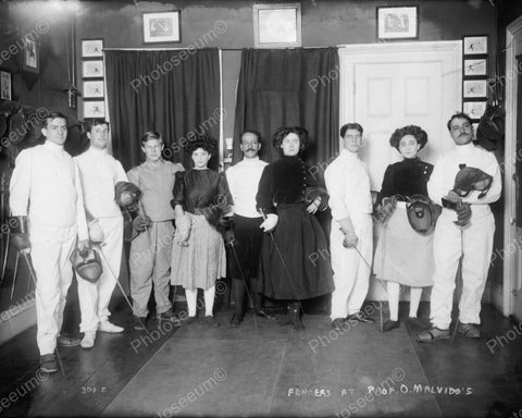 Fencers At Prof O Malvidos Studio Vintage 8x10 Reprint Of Old Photo - Photoseeum