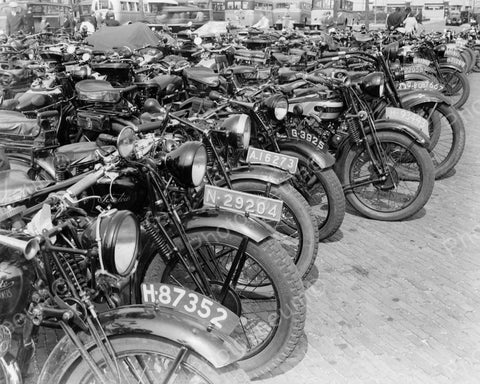 Parking Lot Jammed With Various Motorcycles Vintage 8x10 Reprint Of Old Photo - Photoseeum