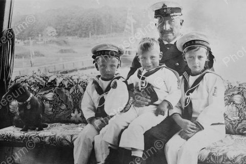Captain With Children Sailors & Dog 4x6 Reprint Of Old Photo - Photoseeum