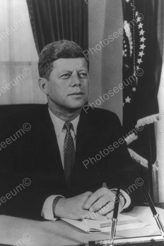 John F Kennedy President Serious At Desk 4x6 Reprint Of Old Photo - Photoseeum