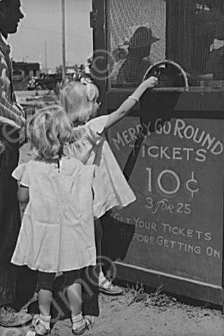 Little Girls Buy Merry Go Round Tickets! 4x6 Reprint Of Old Photo - Photoseeum