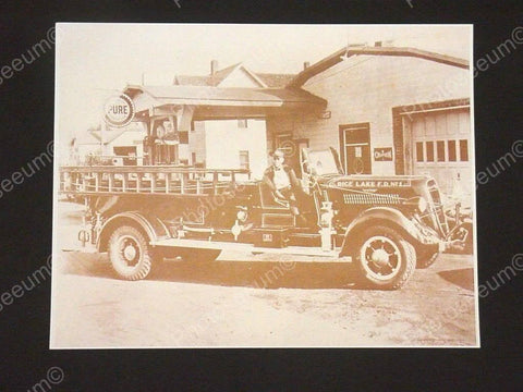 Fire Truck from Rice Lake Wisconsin F.D. No 1 Sepia Card Stock Photo 1930s - Photoseeum