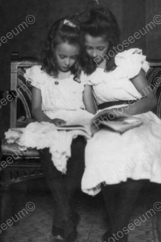 Pretty Young Girls Read Together 4x6 Reprint Of Old Photo - Photoseeum