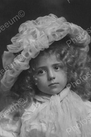 Darling Girl W Blonde Curls & Frilly Hat 4x6 Reprint Of Old Photo - Photoseeum