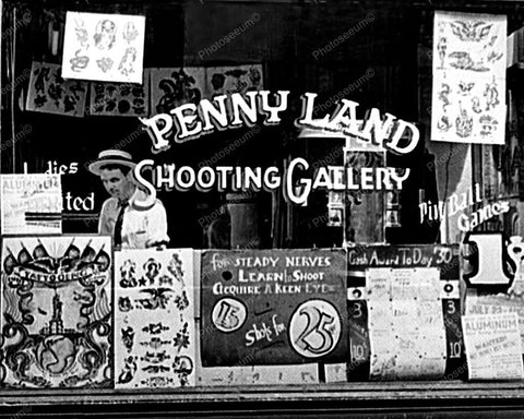 Pennyland Shooting Gallery Arcade & Tattoo Parlour 8x10 1941 Reprint Old Photo - Photoseeum