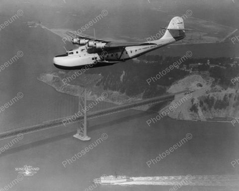 Pan American Airplane Over San Fransico Bridge Vintage 8x10 Reprint Of Old Photo - Photoseeum