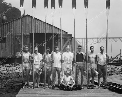 Young Men's Rowing Club Pose With Oars 8x10 Reprint Of Old Photo - Photoseeum