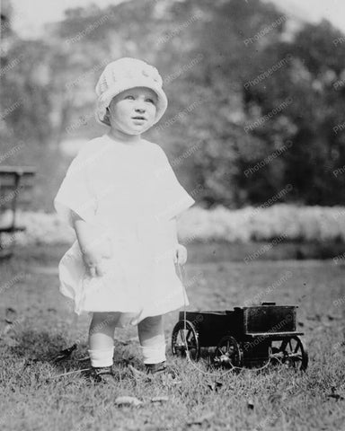 Adorable Toddler Girl With Antique Toy Wagon 8x10 Reprint Of Photo - Photoseeum