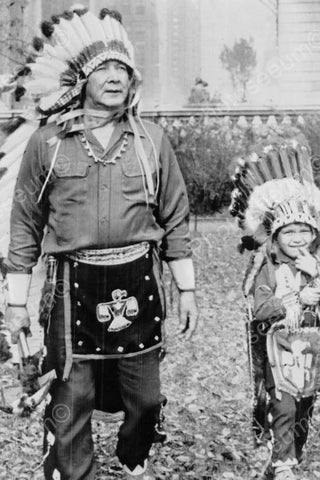 Indian Chief In Headress & Smiling Son! 4x6 Reprint Of Old Photo - Photoseeum