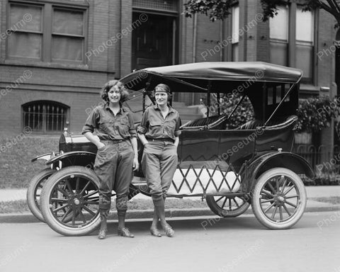 Girls Standing In Front Of Car 1922 Vintage 8x10 Reprint Of Old Photo - Photoseeum