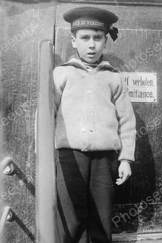 Young Sailor Boy In HMS St Vincent Hat 4x6 Reprint Of Old Photo - Photoseeum