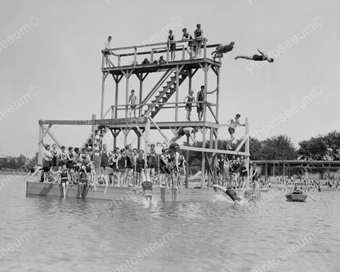Leaping Divers Jump Off Diving Tower! 8x10 Reprint Of Old Photo - Photoseeum