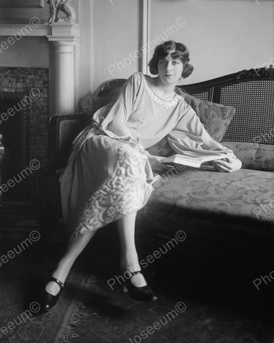 Lady Reading Book On Couch Vintage 8x10 Reprint Of Old Photo - Photoseeum