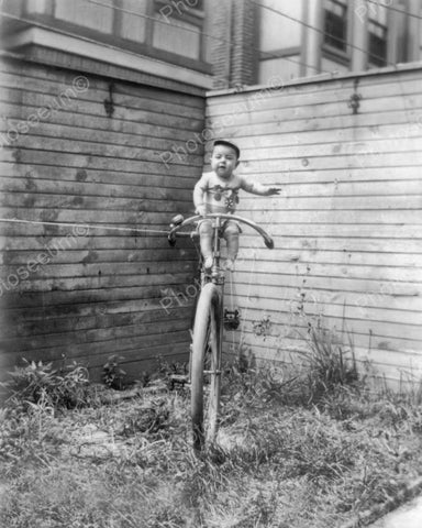 Baby Posing On Bike Vintage 8x10 Reprint Of Old Photo - Photoseeum