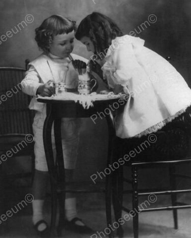 Children Sharing Soda Together Vintage  8x10 Reprint Of Old Photo - Photoseeum