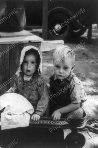 Sad & Soiled Toddlers In Wagon 4x6 Reprint Of Old Photo - Photoseeum