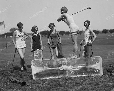 Girl Teeing Off From A Block Of Ice 1926 Vintage 8x10 Reprint Of Old Photo - Photoseeum