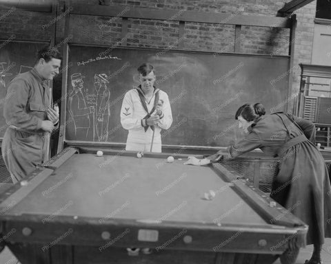 Sailors & Lady playing Billiards 1930s 8x10 Reprint Of Old Photo - Photoseeum