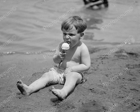 Little Boy Licking Ice Cream 1924 Vintage 8x10 Reprint Of Old Photo - Photoseeum