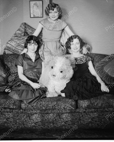 Girls With Large Plush Dog Vintage 8x10 Reprint Of Old Photo - Photoseeum