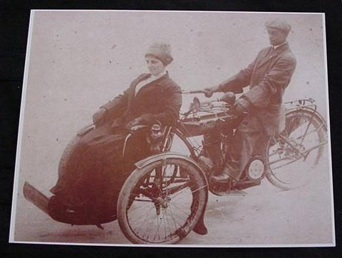 Motorcycle Tri-Car With Side Front Car Vintage Sepia Card Stock Photo 1900s - Photoseeum