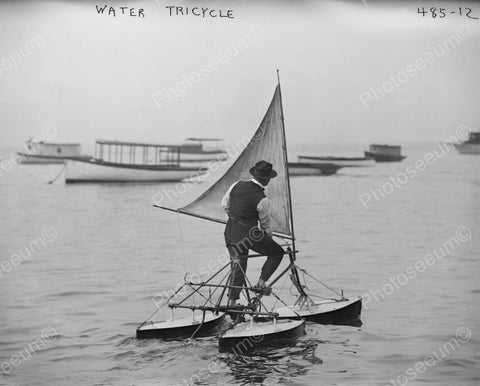 Man Pedalling On Water Tricycle Vintage 8x10 Reprint Of Old Photo - Photoseeum