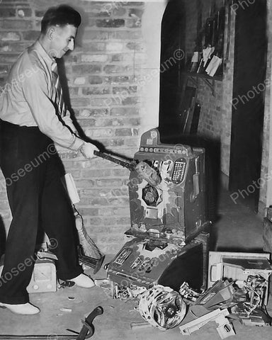 Destroying Slot Machines With Sledge Hammer Vintage 8x10 Reprint Of Old Photo - Photoseeum