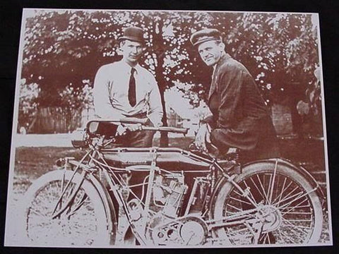 Two Men With Motorcycle Vintage Motor Bike Vintage Sepia Card Stock Photo 1910s - Photoseeum