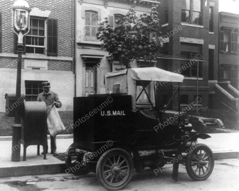 U.S. Post Man & Antique Mail Truck 1900s 8x10 Reprint Of Old Photo - Photoseeum
