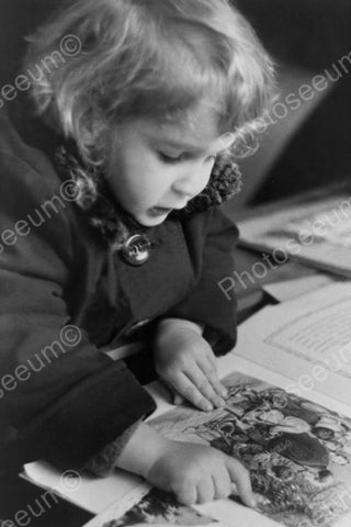 Endearing Little Girl Tot Reads Book! 4x6 Reprint Of Old Photo - Photoseeum