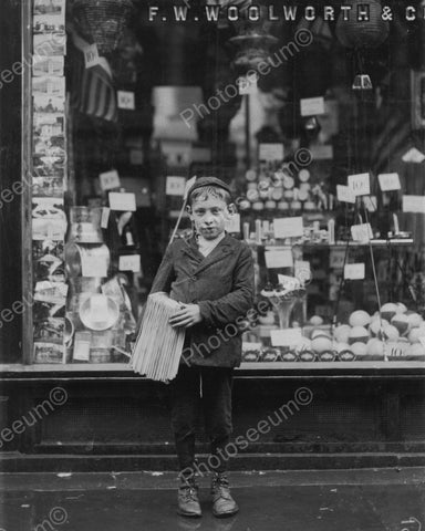 Newspaper Boy Outside Of Woolworth Store 1910 Vintage 8x10 Reprint Of Old Photo - Photoseeum