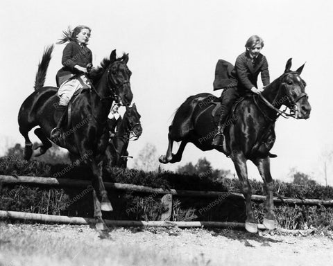 Equestrian Riders Jumping Horses 8x10 Reprint Of Old Photo - Photoseeum