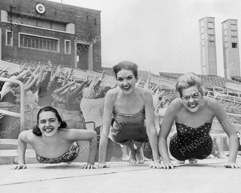 Bathing Suit Beauties Do Push Ups 1950s 8x10 Reprint Of Old Photo - Photoseeum